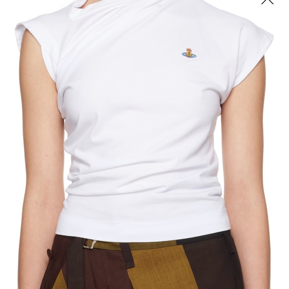 Vivienne Westwood White Asymmetrical Cap Sleeve Muscle Tee